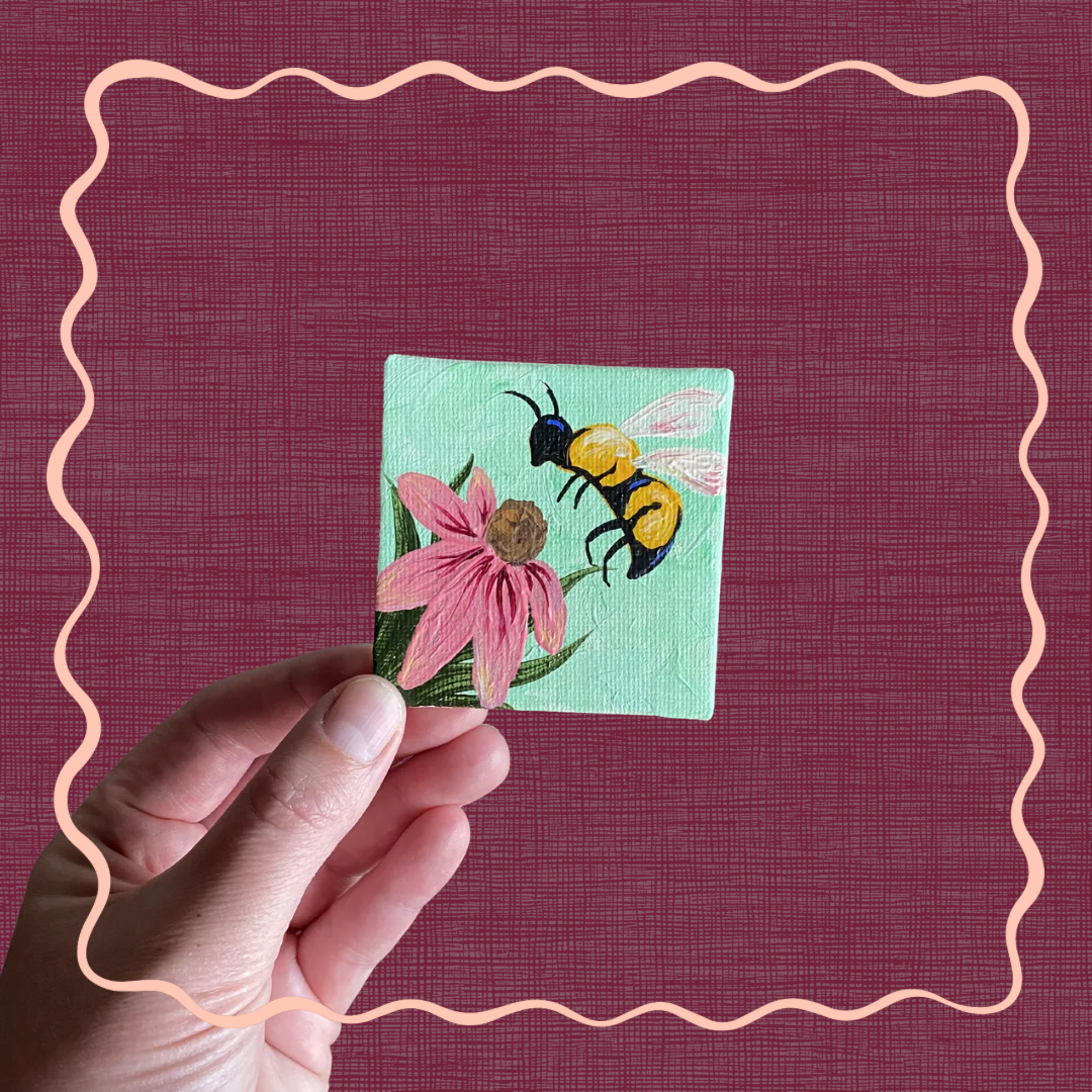 Bee with Pink Coneflower Miniature