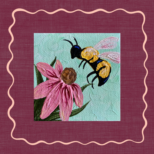 Bee with Pink Coneflower Miniature