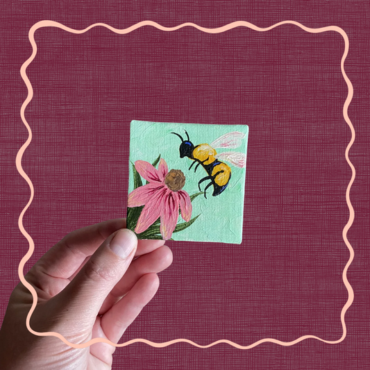 Bee with Pink Coneflower Miniature